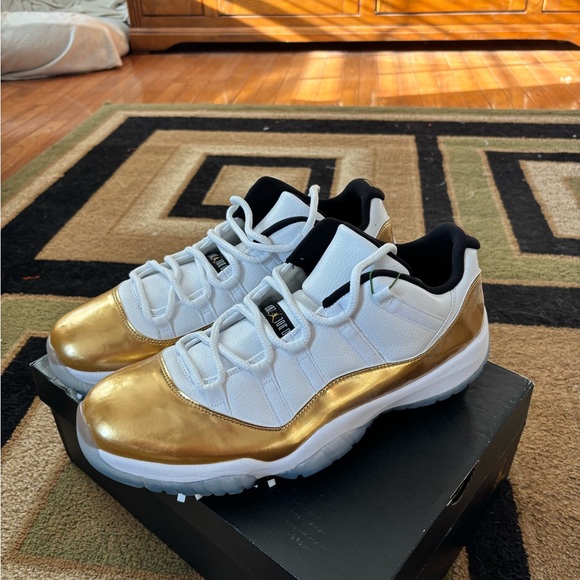 Jordan Gold and White Athletic Shoes